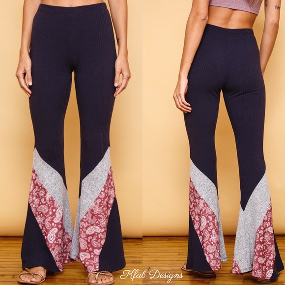 ❤️LAST 2! High Waist Super Soft Flare Leg Boho Paisley Detail Super Soft Pants! - Picture 2 of 5